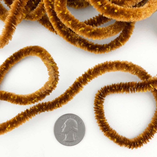 Soft 8mm Unwired Chenille Cording in Light Brown + Yellow ~ 1 yd.